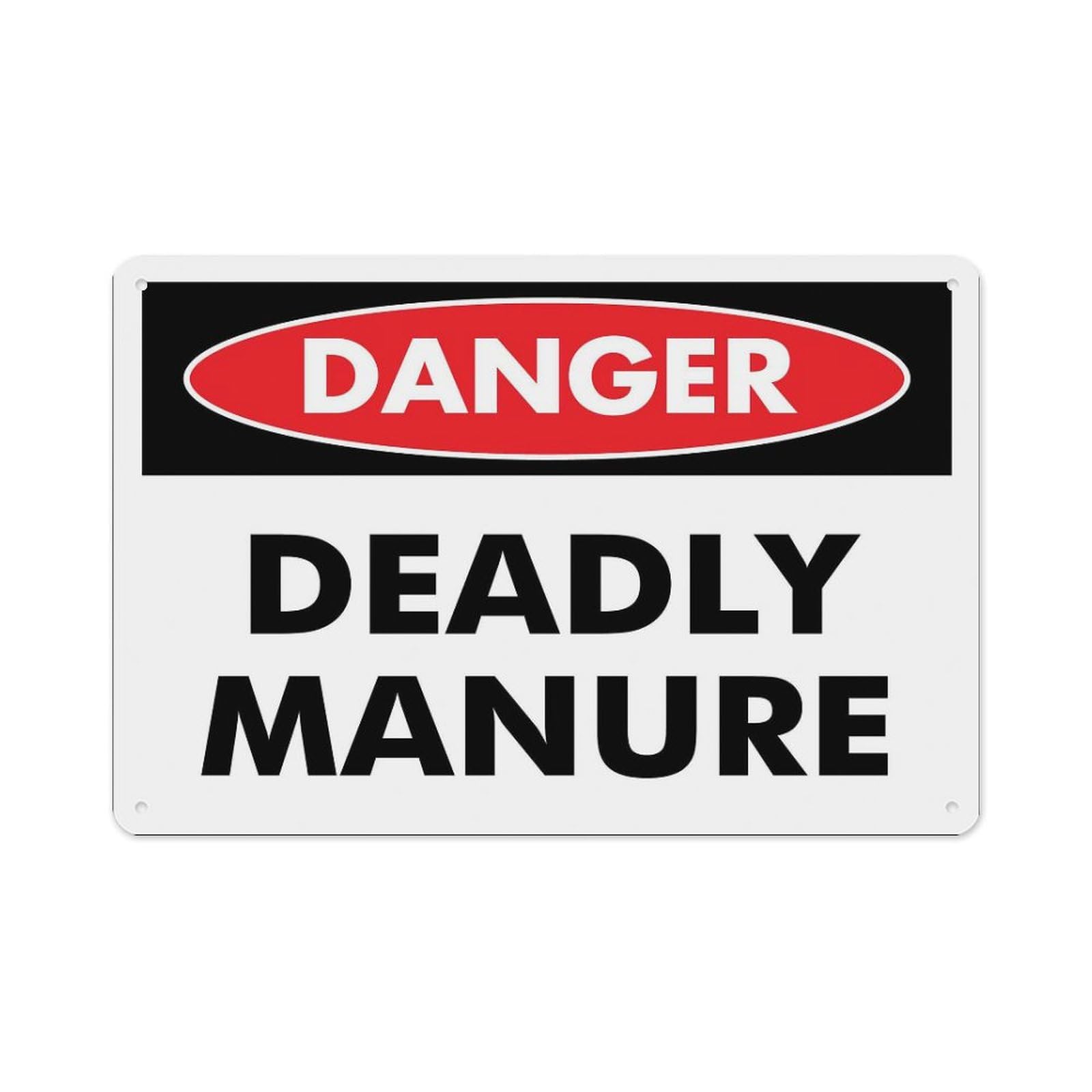 Peiyeety A03 Danger Deadly Manure Sign Aluminum Tin Warning Signs For Home Outdoor Garden 12X16 Inches