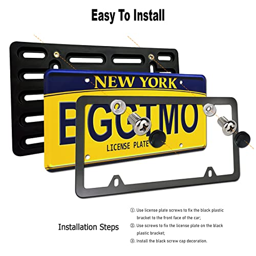 Image of BGGTMO Front License Plate Mounting Kit- License Plate Bracket Holder Frame- Universal Bumper Car Tag Frame Mount Adapter with Stainless Steel Screw Cap, Cable Ties