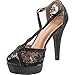 TOP Moda Hy-5 Formal Evening Party Lace Ankle T-Strap Peep Toe Stiletto High Heel Pumps,Black Glitter,8