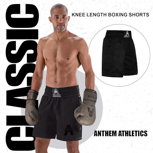 Anthem Athletics Classic Boxing Shorts for Men & Women - Machine Washable Boxer Trunks Costume Muay Thai Shorts - Black - Large