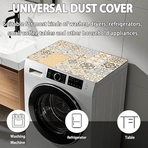 Image of Washer Dryer Top Cover Mat, Non-Slip Laundry Room Decor, Laundry Room Kitchen Appliance Decor Protector Universal 23.6 inchx19.7 inch (Vintage Tiles)