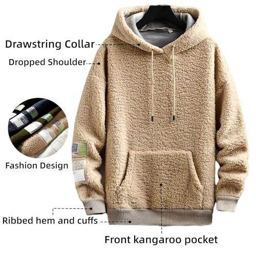 OrdaLi Mens Fuzzy Sherpa Fleece Hoodies Pullover Long Sleeve Oversized Fluffy Sweatshirt Fashion Winter2