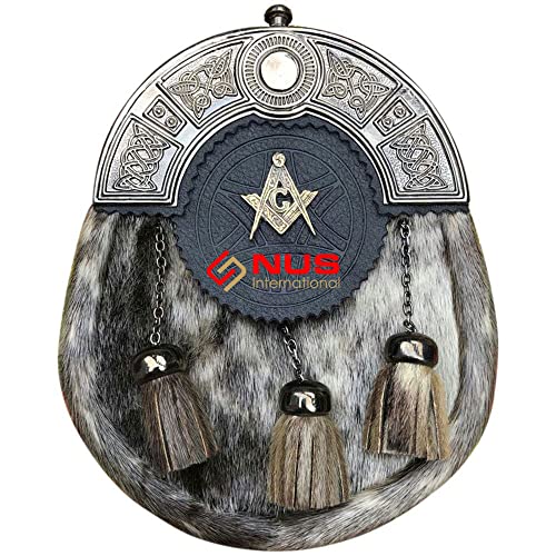 Kilt Belt With Buckle Scottish Sporran With Badge Style Masonic/Kilt Pin/Fly Plaid Brooch 5 Piece Set (Medium)4