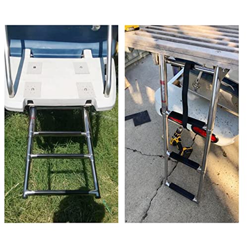 Pontoon Boat Ladder,3 Step Telescoping Ladder Under Platform Slide Mount Boat Boarding Ladder 316 Stainless Steel Heavy Duty Marine Ladder 600 Pound Capacity #TOP6