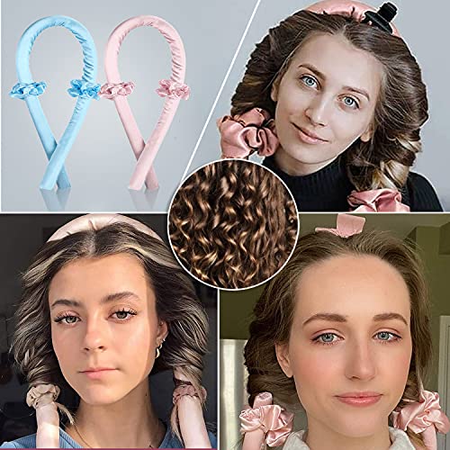Heatless Hair Curlers for Long Hair To Sleep In Overnight, No Heat Curls Headband, Silk Soft Foam Hair Rollers, Hair Curlers DIY Hair Styling Tools for Long Medium Hair (Pink)