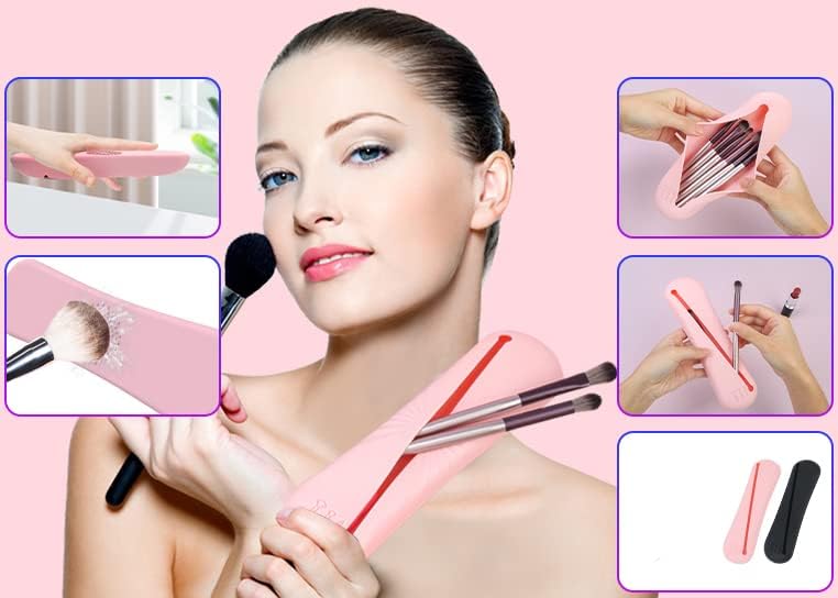 Miniatura 4 de KuAoyoja Travel Essentials - Soporte para brochas de maquillaje, bolsa de maquillaje cosmética de silicona, portátil, organizador de brochas de cara