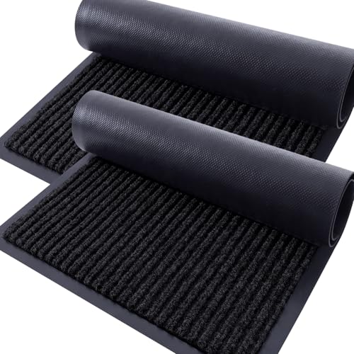 OLANLY Front Door Mat Indoor Outdoor Entrance, 2-Pack 35 x 23 Inch, Waterproof Heavy Duty Doormat, Fade Resistant, Low Profile, Easy Clean Patio Porch Welcome Floor Mats for Entry, Black