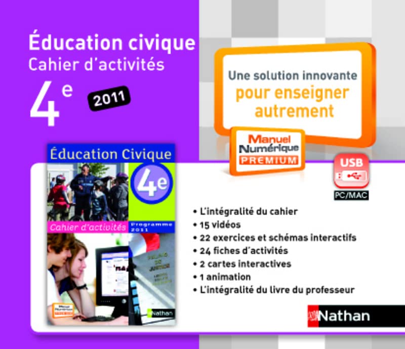 Cahier Education civique 4e - manuel numérique enrichi - clé USB - tarif non adoptant