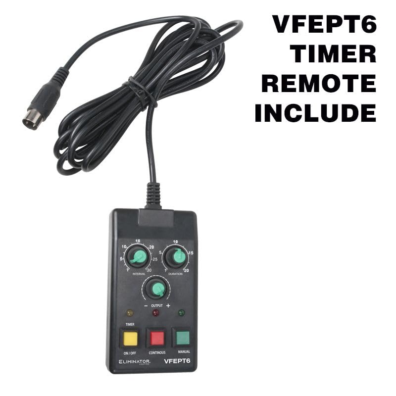 Paquete Audiosavings: Máquina de humo DMX Eliminator Lighting VF1600 EP de 1650 W con control remoto cableado y inalámbrico + 1 galón de líquido para humo Rockville RFJG miniatura 7