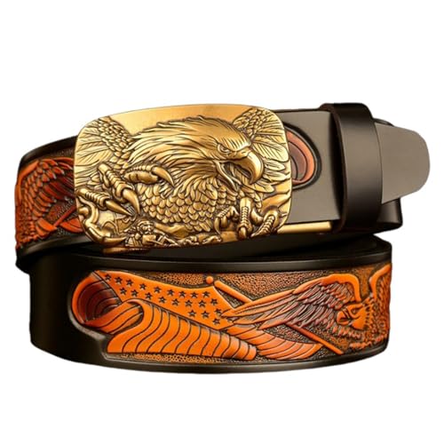 Ceinture en cuir pour homme motif aigle avec sangle réglable jeans robe