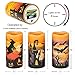 DRomance Halloween LED Flameless Pillar Candles Battery Operated with 6 Hour Timer Set of 3 Orange Wax Warm Light Flickering Witch Bats Castle Spooky Decals Halloween Decor Gifts(3 x 6 Inch)