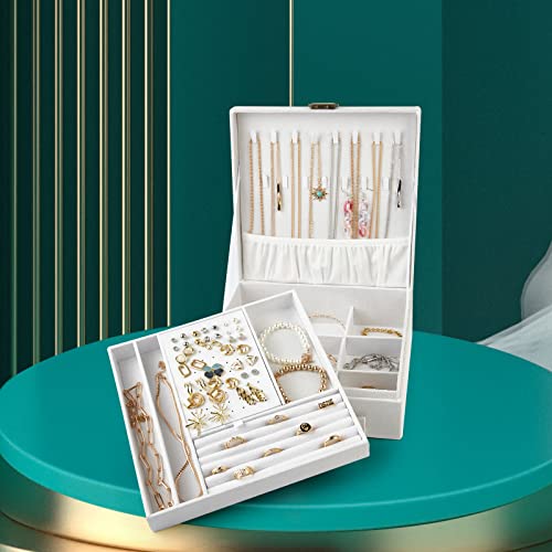 Somduy Jewelry Box, 2 Layers, Jewelry Storage And Display Box, Large Capacity Double Row Necklace Storage,With Handle, With Lock,Gift For Your Loved Ones, Snow White #TOP6