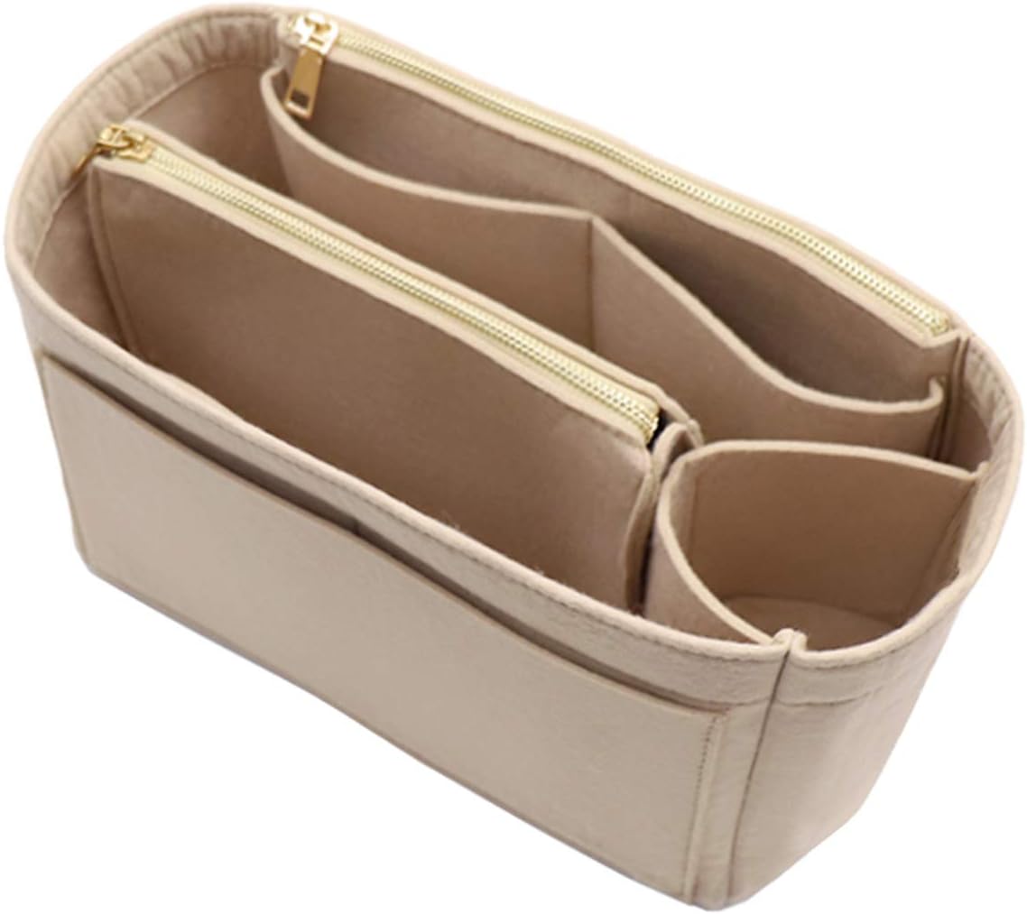 LEXSION Felt Purse Bag Organizer Insert with zipper Bag Tote Shaper Fit Speedy Neverful PM MM, 2-Beige, L