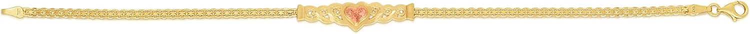 Floreo 10k Yellow Gold Bismark Links with Rose Gold Heart Filigree Charm Bracelet