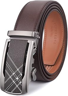 Msuiiixcccc Genuine Leather Belt Men Gray Automatic Buckle Business Casual Belts for Men Ratchet Strap (Color : Black Size : 110 cm) (Brown 120 CM)