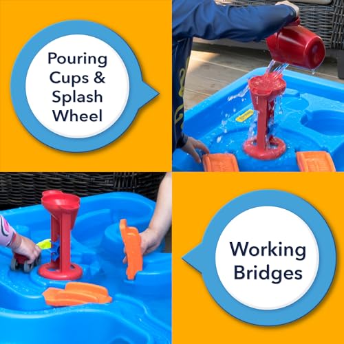 Image of Simplay3 Big River and Roads Water Play Table, Outdoor Activity Table with Track Toys for Toddlers and Kids, 9 Accessories Included, Made in USA