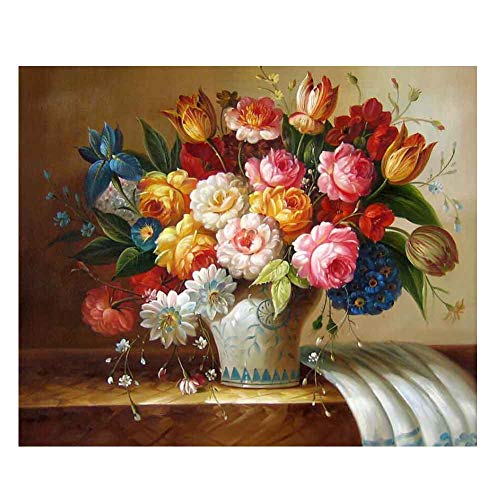 BLANCHO BEDDING 500 Pièces Puzzle pour Adultes Puzzle en Bois Jeu Jouet Décoration - Peinture à l'huile Blooming Rose et Tulip