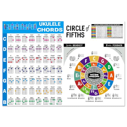 Musiin Ukulele Chord Fingering Chart - Poster for Beginners - Ukulele Accessories (Multicolored)