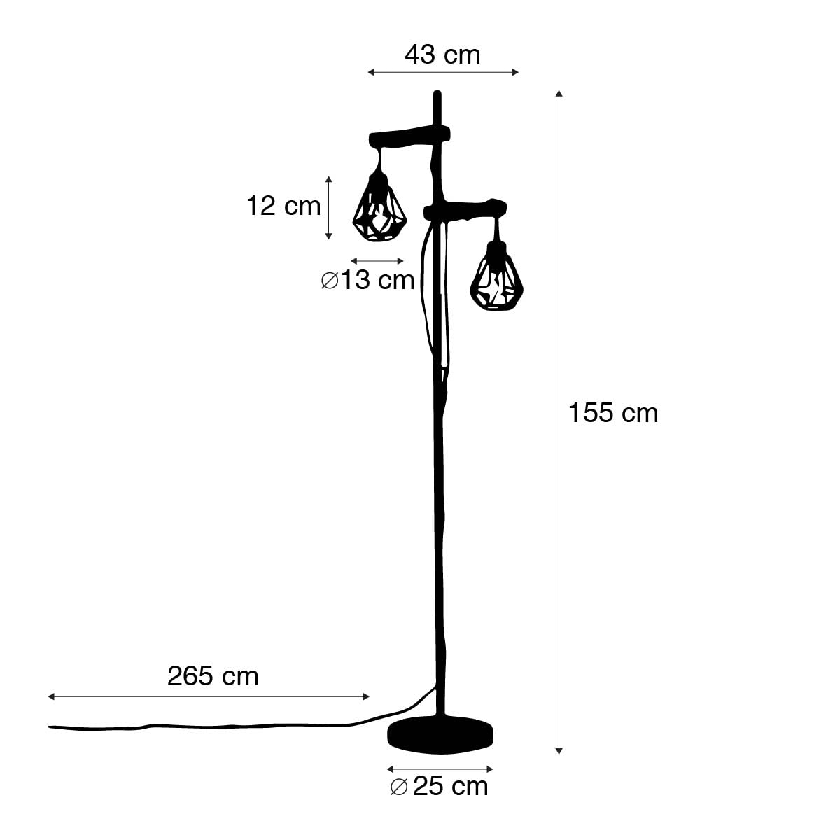 Qazqa rústico Lámpara de pie rústica negra madera 2-luces - CHON Acero Alargada Adecuado para LED Max. 2 x 40 Watt