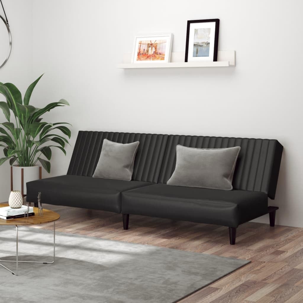 Sofá cama genérico de 2 plazas, color negro, piel sintética convertible en cama doble, respaldo abatible, marco de madera resistente, revestimiento de piel sintética suave y fácil de limpiar, ideal