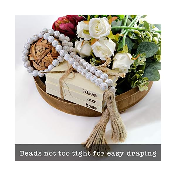 Farmhouse wood bead garland home decor natural wooden garland for tiered tray decorative tassel garland for tier tray rustic beads centerpiece boho table decor garland beaded accent white washed  urban country home decor