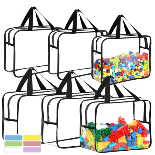 Image of 6 Packs Large Toy Storage Bags with Labels, Reusable Clear PVC Board Game Storage, Travel Waterproof Organizer Bags with Zipper for Building Blocks, Puzzle, Kids Books(3 large & 3 Extra Large)