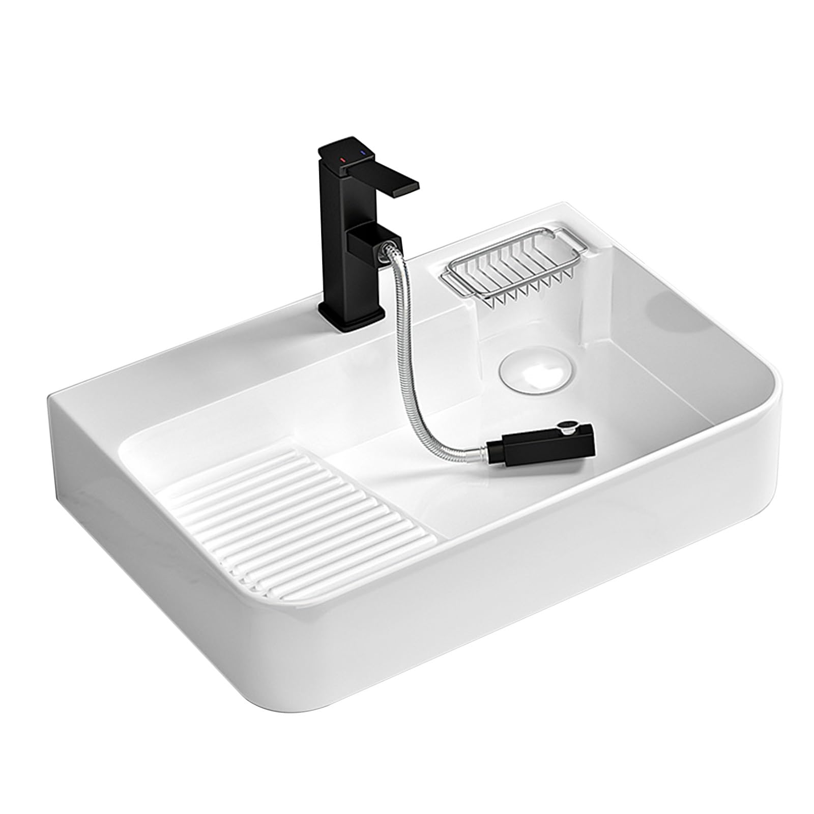 Fregadero de Cocina de Acero Inoxidable sobre encimera, Lavabo de Porcelana, Lavabo de baño Rectangular de cerámica Blanca, lavadero de cerámica con Tabla de Lavar, con g