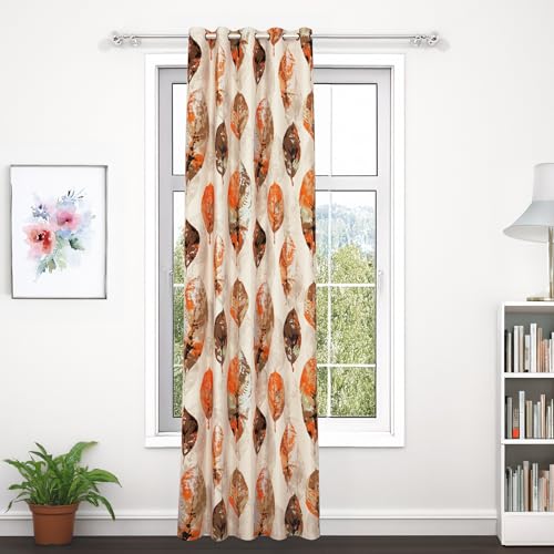 Image of Door Curtains 7 feet Long Set of 1 | Abstract Design | Polyester | Light Filtering | Curtain for Living Room | 118 x 215 cm, Orange & Brown | Perfect for Home Decor
