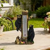 Estatua de termómetro de oso de resina para jardín y decoración al aire libre, figura de animal rústico con pantalla de temperatura integrada, resina sintética resistente a la intemperie, adorno de