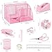 Pink Office Desk Accessories Supplies, 12pcs Desk Organizers and Accessories with Tape dispenser and Stapler,Staples,Staple Remover,Pen Holder,Scissor,Ruler,Sticky Tabs,Tape,Ballpoint Pen,Clips Set
