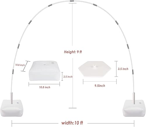 Miniatura 3 de Kit de arco de globos con base de 9 pies de altura y 10 pies de ancho, soporte de arco de globos ajustable con bombas, base rellenable de agua para