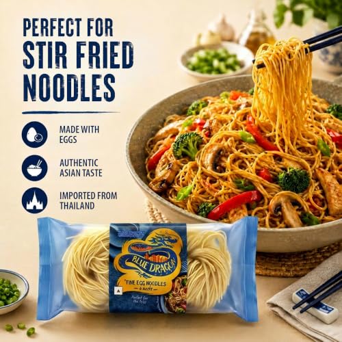 Image of Blue Dragon Fine Egg Noodles 300g (Pack of 2), Includes 6 Portioned Nests, Authentic Asian Stir Fry & Chow Mein Noodles, Imported from Thailand