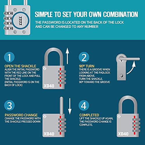 Image of XD40 Combination Lock, 4 Digit Padlock for School Gym Sports Locker, Fence, Toolbox, Case, Hasp Storage (1-Pack, Yellow)