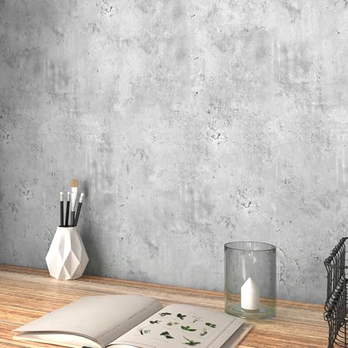 LaCheery Efecto Cemento Papel Pintado Autoadhesivo Gris Claro 60cm x 400cm Industrial Papel Adhesivo Pared Gris Impermeable Vinilos para Muebles Vinilo Adhesivo Cocina Pared para Salón Dormitorio