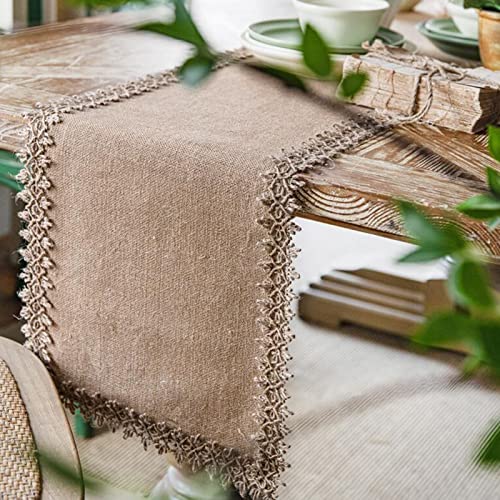Nappe de table à thé en dentelle crème chemin de table bohème jute - 2