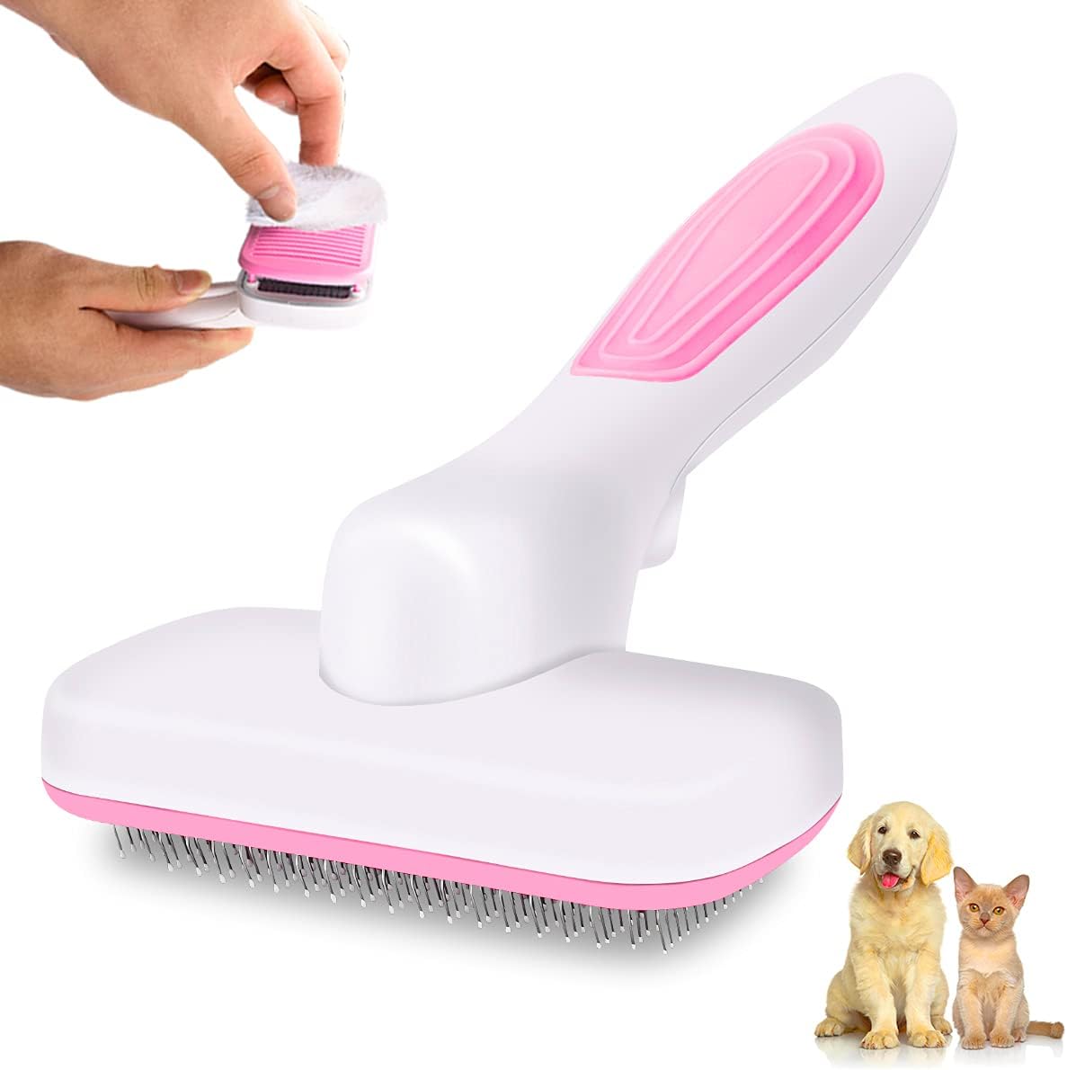 Cat Grooming Brush for Shedding, Cappaw Pet Cleaning Hair Brush for Long or Short Hair Dogs, Cats & Horses(Pink)