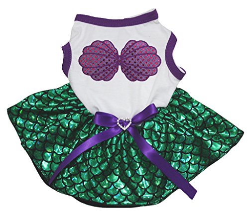 Petitebella Purple Shell White Shirt Green Mermaid Tutu Puppy Dog Dress (X-Large) #TOP30