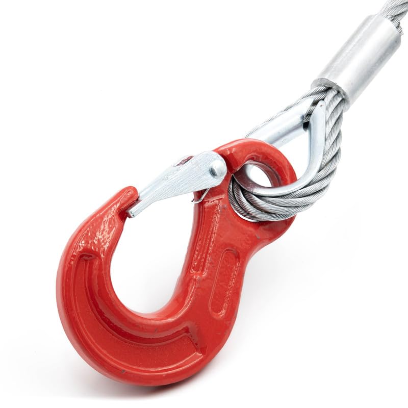 Cave Acciaio con Redance e Due Ganci ad Occhiello Diametro 12mm Lunghezza 1m - Fune Acciaio con Ganci - Gancio di Sollevamento Classe 8 DIN 1677-2 - Gancio da Cantiere, Fune Forestale
