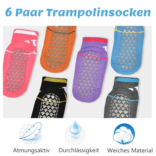 HYCLES Trampolin Socken Kinder Antirutschsocken 6 Paar Jungen Mädchen Rutschfeste Training Boden Kleinkind Socken für 3-5 Jahre