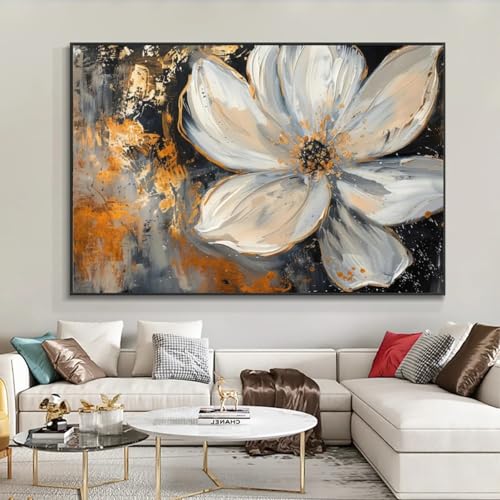 Affiches murales fleurs abstraites dorées pour salon chic et moderne