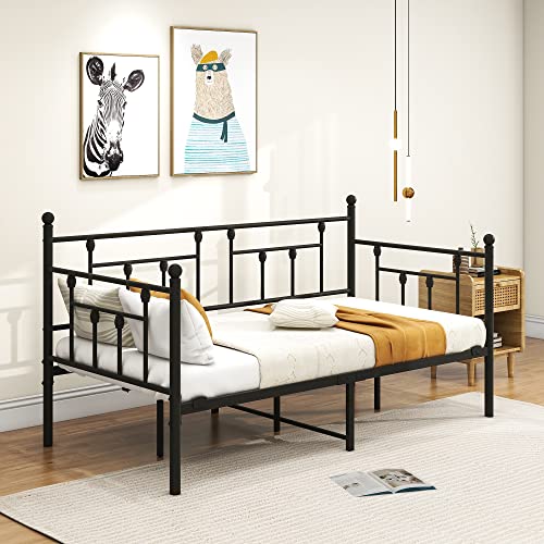 VERFARM Marco de sofá cama individual de metal de 91 cm, soporte de listones de acero de alta calidad, marco de sofá cama, base de colchón fuerte, no necesita somier, fácil montaje, 90 x 190 cm, negro
