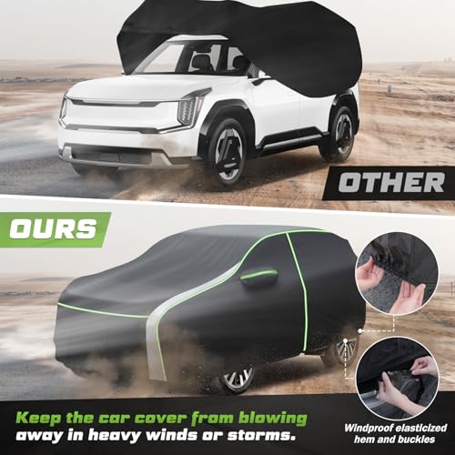 Image of Car Cover for EV9 2024-2026, Full Car Cover All Weather Car Covers for EV9, 7 Layers Waterproof Outdoor Cover with Zipper Door Reflective Strips