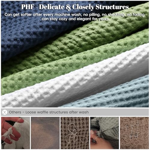 Image of PHF 100% Cotton Waffle Blanket Lightweight Breathable, Twin Size, White | Pre-washed Soft Cozy Summer Throw for Hot Sleepers, Textured Decorative Layer for Bed Couch Sofa Guest Room, Giftable