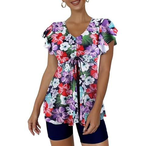 ECUPPER Womens Floral Tankini Swim Dress Cover