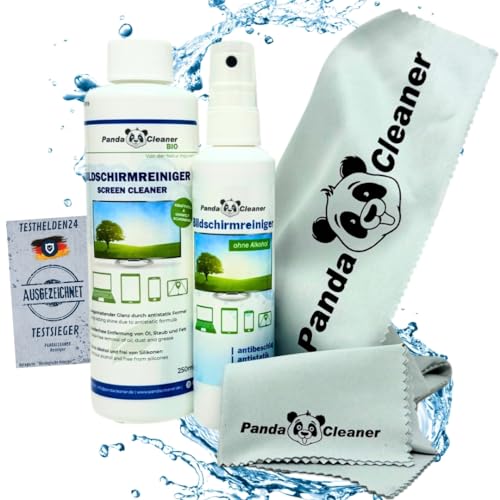 PandaCleaner Kit de nettoyage pour ordinateur portable - Spray d'écran 100 ml + nettoyant d'écran TV rechargeable de 250 ml et 2 chiffons de nettoyage pour écran (kit complet)