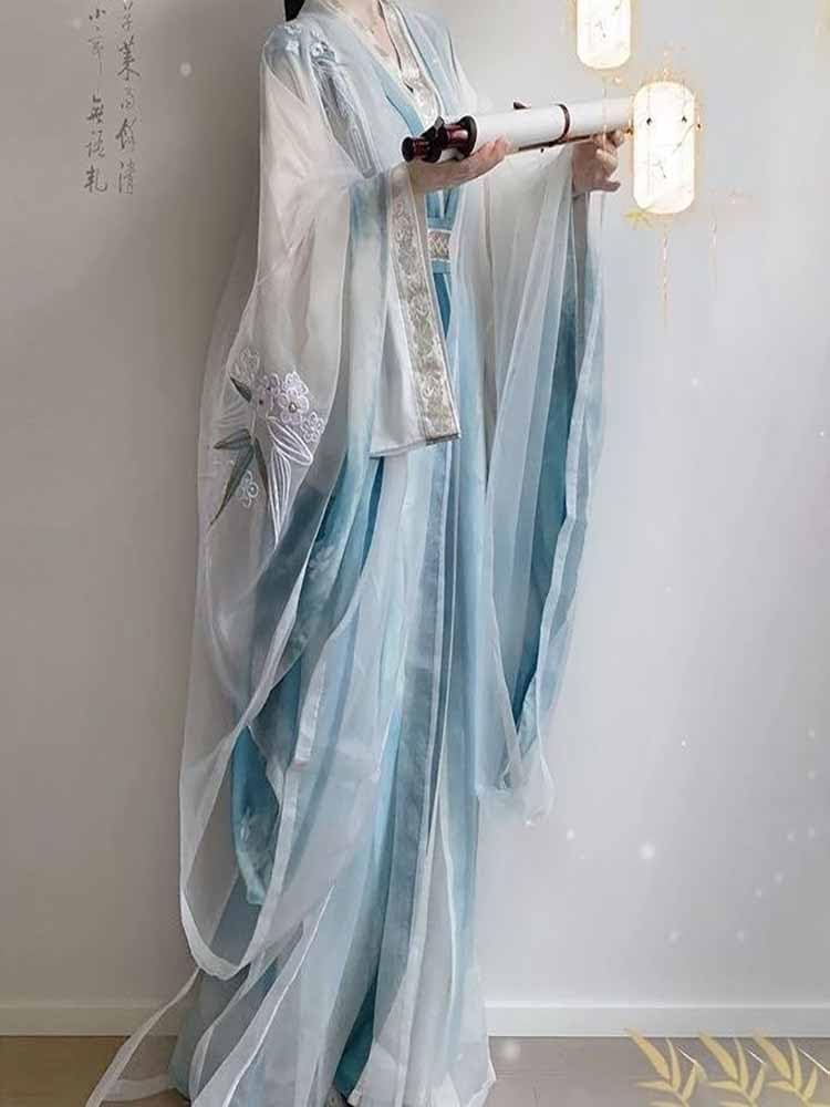 Plus Size 8XL Hanfu Dress Women Chinese Tang Suit Blue White Embroidered Hanfu Cosplay Costume - Image 6