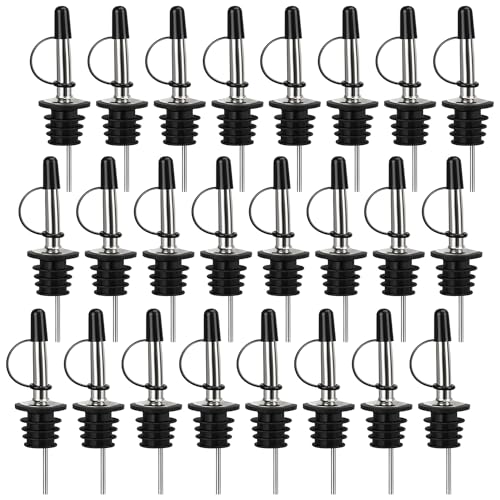 24 Pack Liquor Pour Spout, Stainless Steel Classic Bottle Pourers with Rubber Dust Cap, Speed Wine Bottle Pourer for Liquor Bottle, Oil Bottles