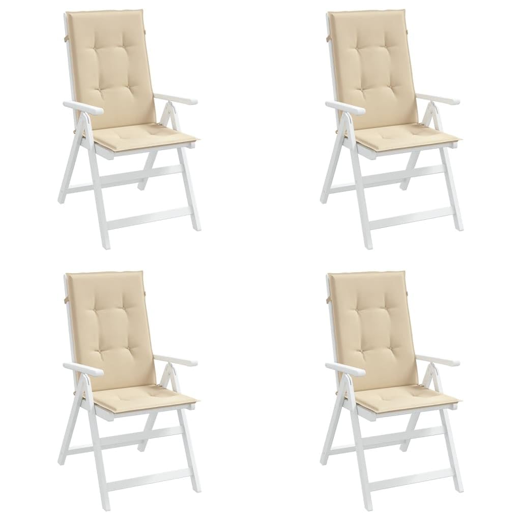 4er Set Gartenstuhlauflagen für Hochlehner Beige 120 x 50 cm, Bequeme Hochlehner-Auflagen mit Schaumstoff-Füllung, Stuhlkissen für Gartenstühle und Hochlehner-Stühle