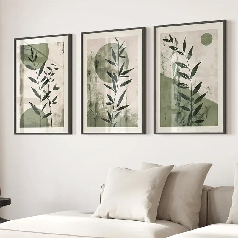 Décoration murale minimaliste japonaise triptyque lune plantes salon chambre
