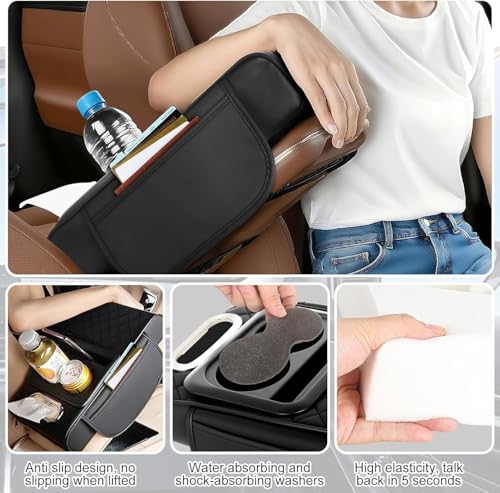 Image of 5-in-1 Arm Rest Cover Universal Armrest Storage Box Upgrade Memory Foam Console Cover with Cup for Car Phone Tissue Box Holder